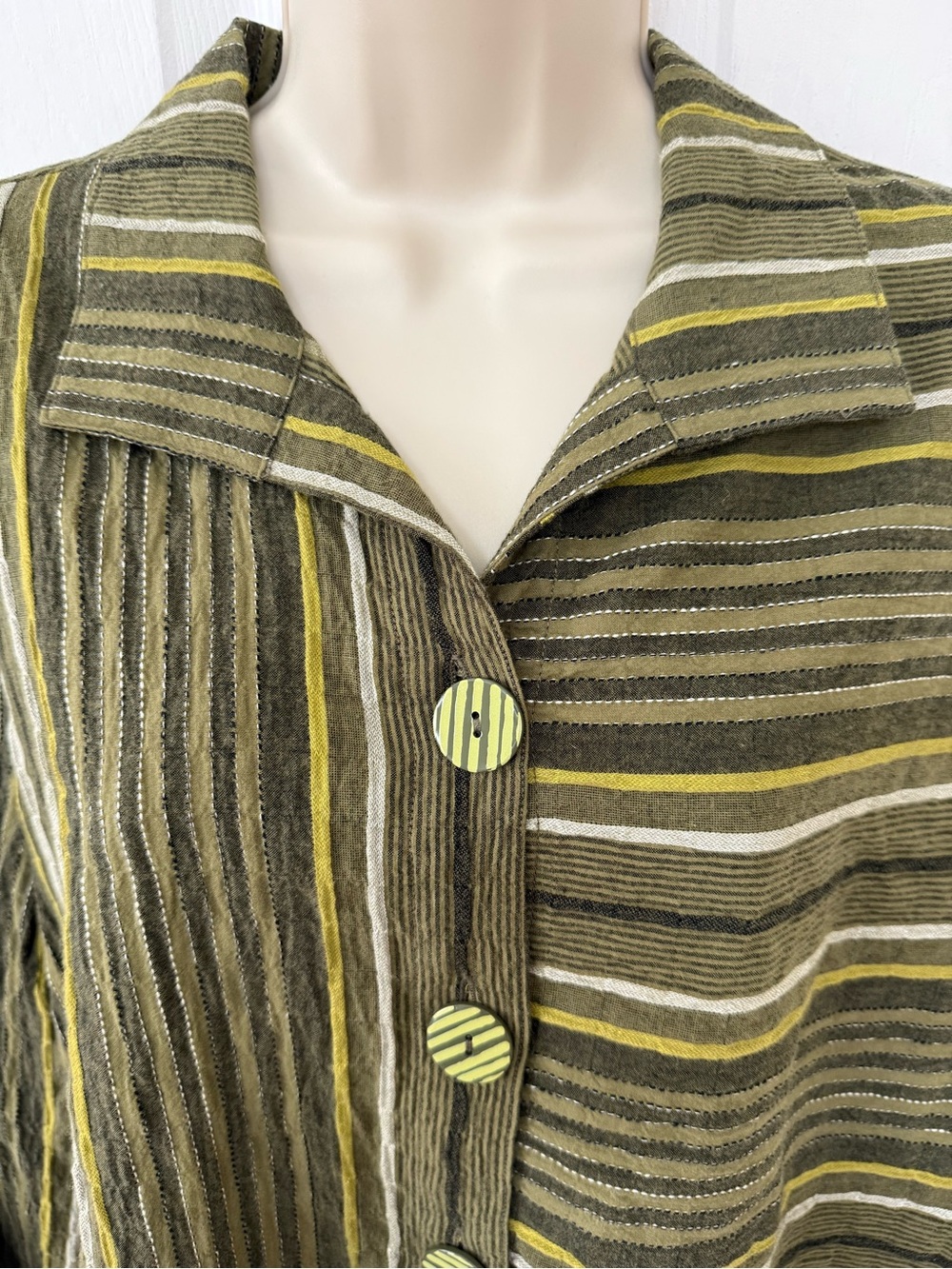 Habitat Change Your Stripes Mixed Stripe Pocket Button Front Shirt Olive Green S - Picture 5 of 12